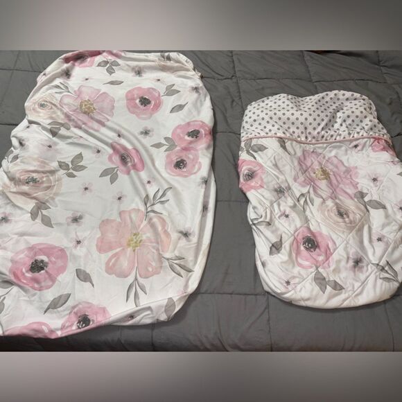 Sweet jojo watercolor flower set with sheet and changing cover pink and gray - Picture 1 of 3